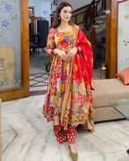 Designer Anarkali Gown Set – Muslin Cotton with Printed Bottom & Dupatta