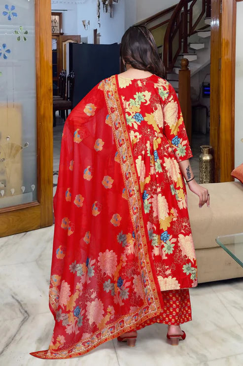 Designer Anarkali Gown Set – Muslin Cotton with Printed Bottom & Dupatta