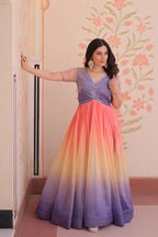 Dixz Fashion Gold Crush Padding With Beads Embroidered Work gown