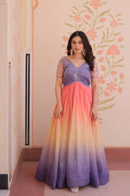 Dixz Fashion Gold Crush Padding With Beads Embroidered Work gown