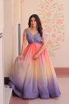 Dixz Fashion Gold Crush Padding With Beads Embroidered Work gown