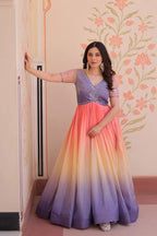 Dixz Fashion Gold Crush Padding With Beads Embroidered Work gown