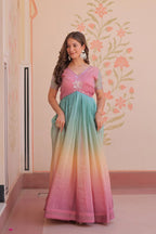 Dixz Fashion Gold Crush Padding With Beads Embroidered Work gown