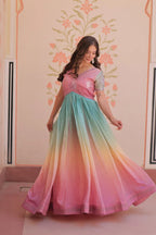 Dixz Fashion Gold Crush Padding With Beads Embroidered Work gown