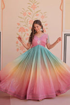 Dixz Fashion Gold Crush Padding With Beads Embroidered Work gown