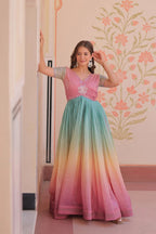 Dixz Fashion Gold Crush Padding With Beads Embroidered Work gown
