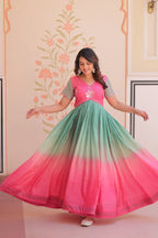 Dixz Fashion Gold Crush Padding With Beads Embroidered Work gown