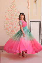 Dixz Fashion Gold Crush Padding With Beads Embroidered Work gown