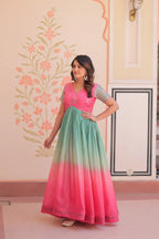 Dixz Fashion Gold Crush Padding With Beads Embroidered Work gown