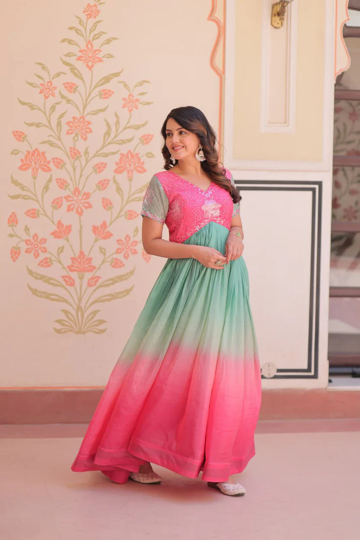 Dixz Fashion Gold Crush Padding With Beads Embroidered Work gown