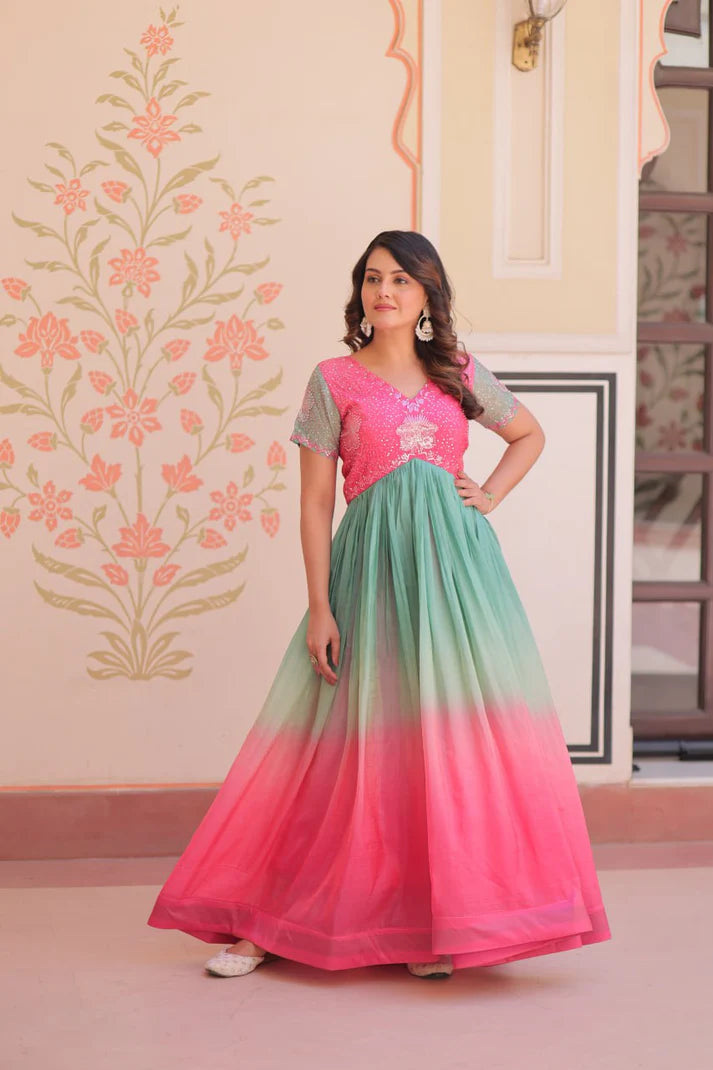 Dixz Fashion Gold Crush Padding With Beads Embroidered Work gown