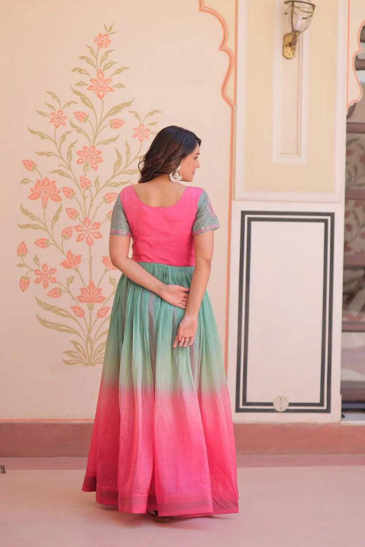 Dixz Fashion Gold Crush Padding With Beads Embroidered Work gown