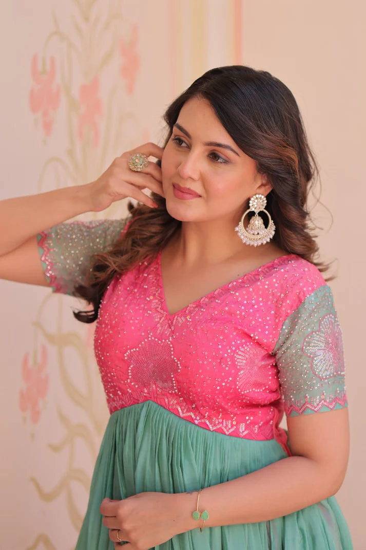 Dixz Fashion Gold Crush Padding With Beads Embroidered Work gown