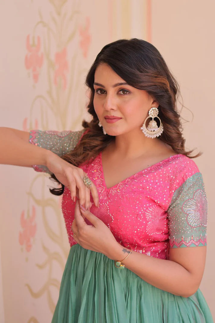 Dixz Fashion Gold Crush Padding With Beads Embroidered Work gown
