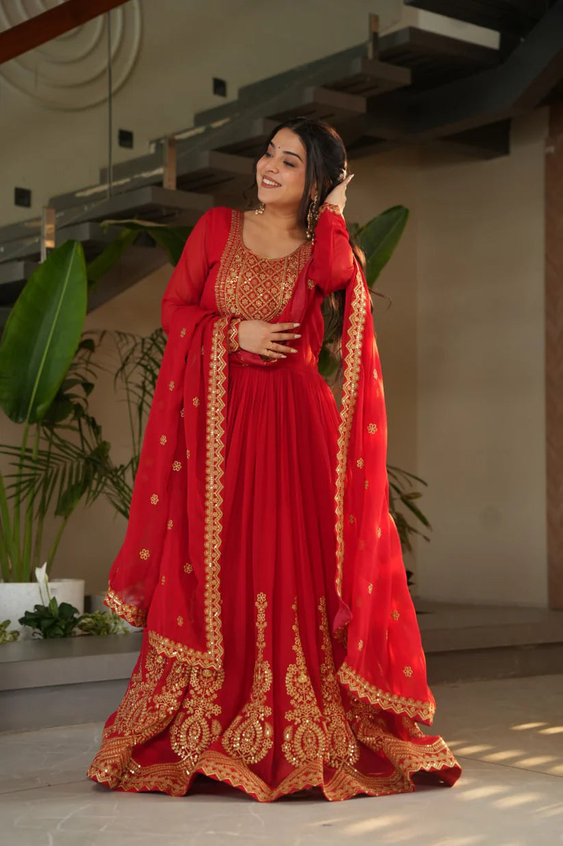 Dixz Fashion Faux Blooming with Embroidery Zari Sequins-work GownDixz F