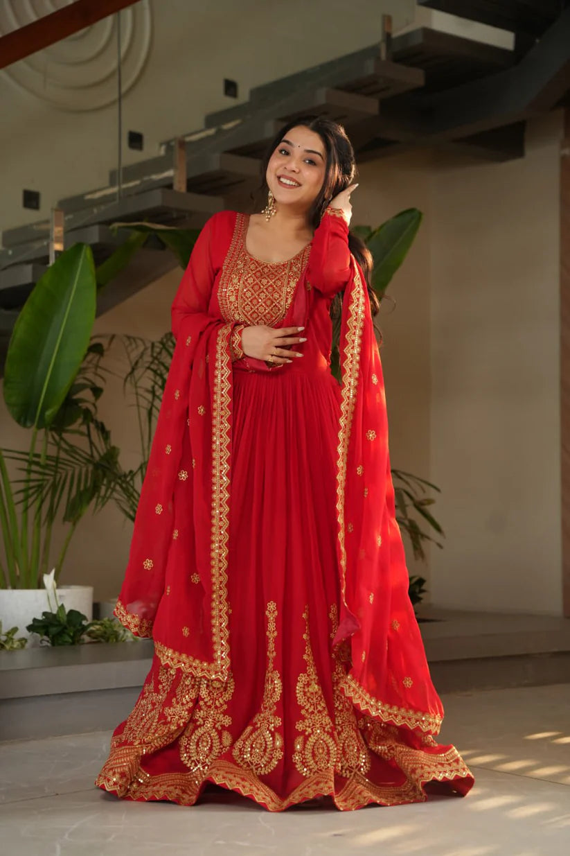 Dixz Fashion Faux Blooming with Embroidery Zari Sequins-work GownDixz F