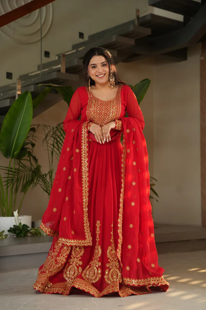 Dixz Fashion Faux Blooming with Embroidery Zari Sequins-work GownDixz F
