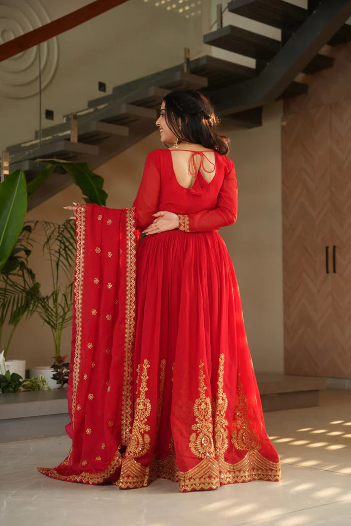 Dixz Fashion Faux Blooming with Embroidery Zari Sequins-work GownDixz F