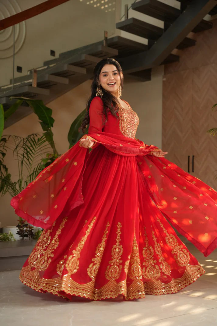 Dixz Fashion Faux Blooming with Embroidery Zari Sequins-work GownDixz F