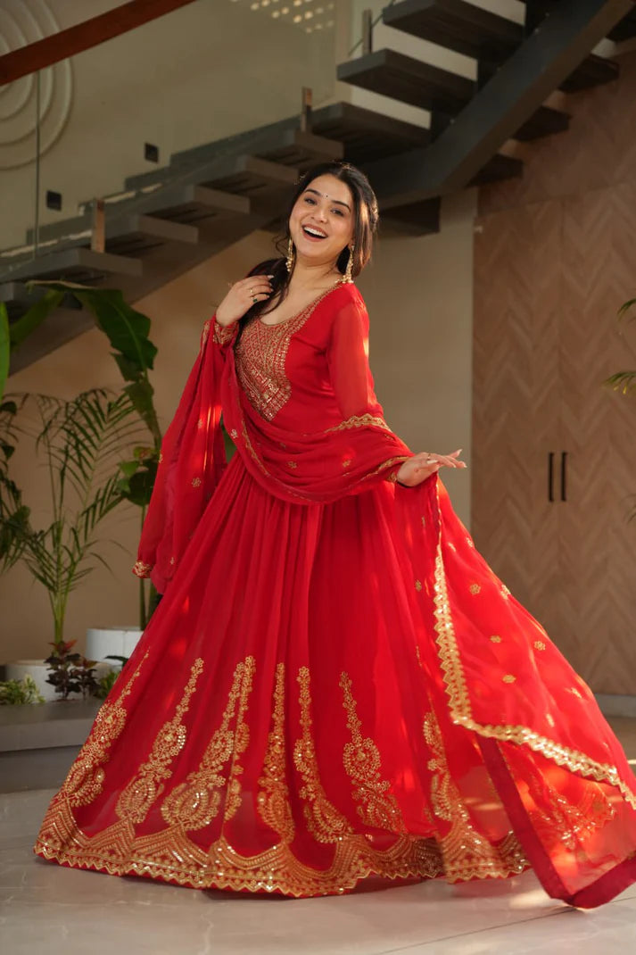 Dixz Fashion Faux Blooming with Embroidery Zari Sequins-work GownDixz F