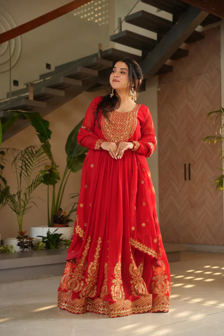 Dixz Fashion Faux Blooming with Embroidery Zari Sequins-work GownDixz F