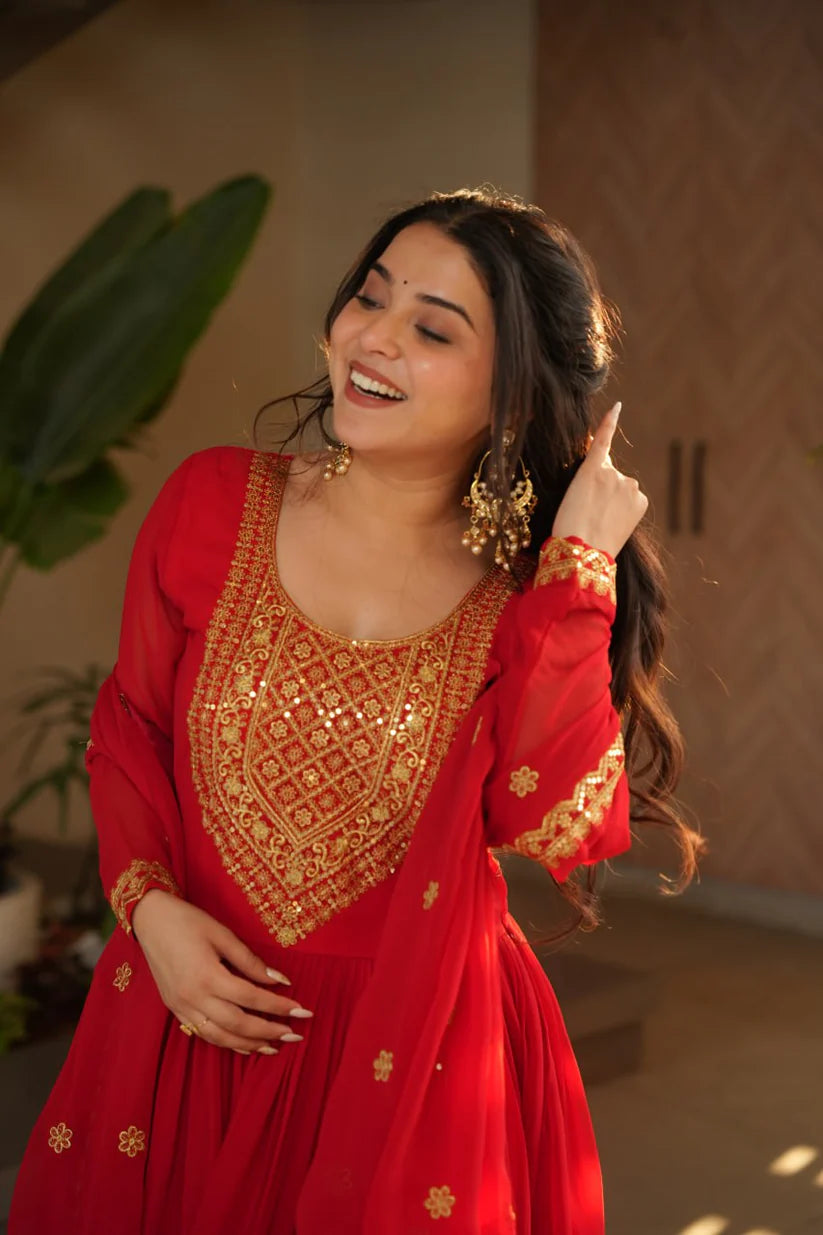 Dixz Fashion Faux Blooming with Embroidery Zari Sequins-work GownDixz F