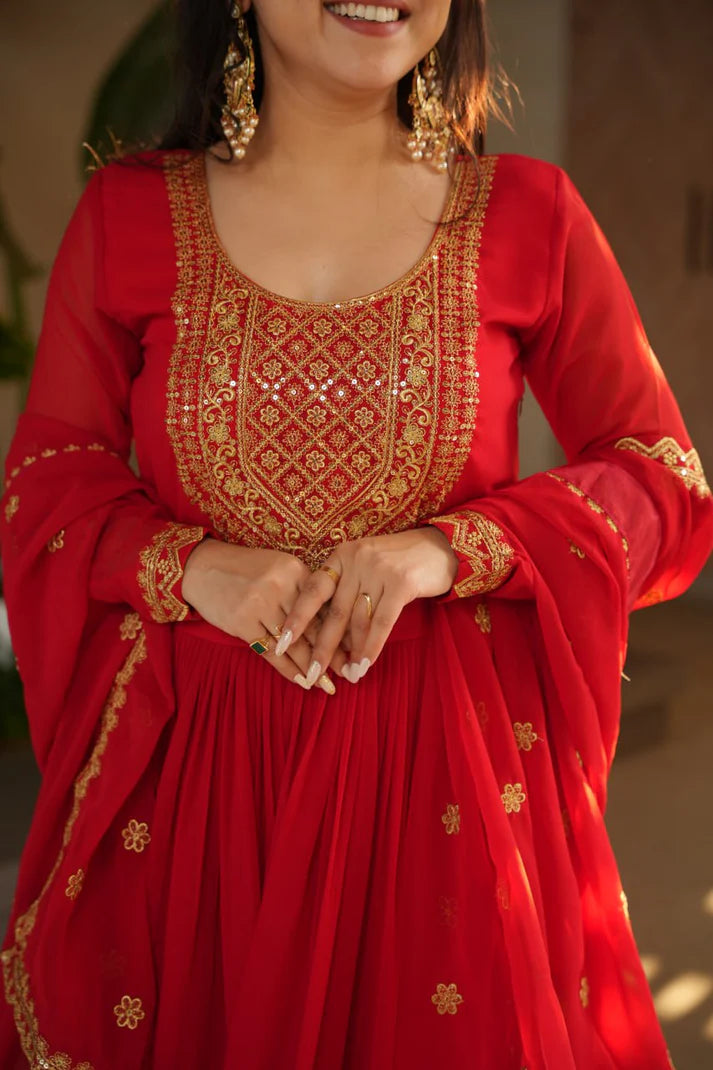 Dixz Fashion Faux Blooming with Embroidery Zari Sequins-work GownDixz F