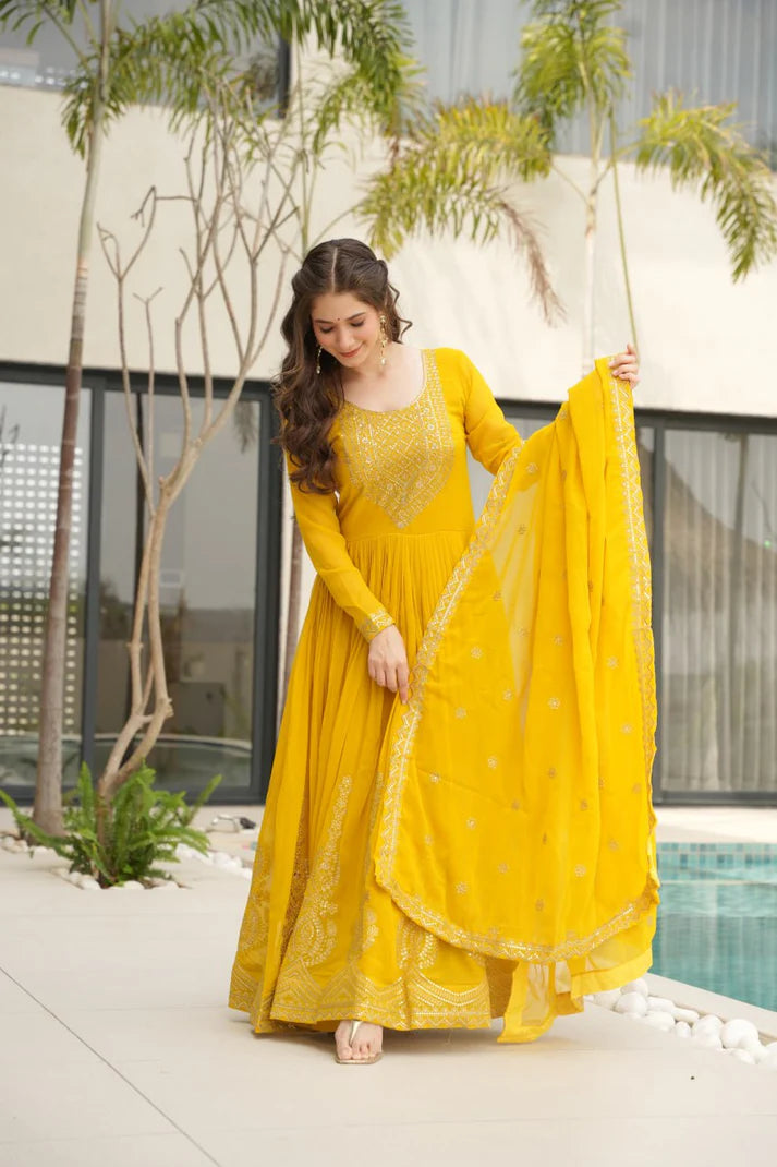 Dixz Fashion Faux Blooming with Embroidery Zari Sequins-work GownDixz F