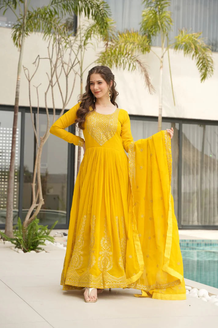 Dixz Fashion Faux Blooming with Embroidery Zari Sequins-work GownDixz F