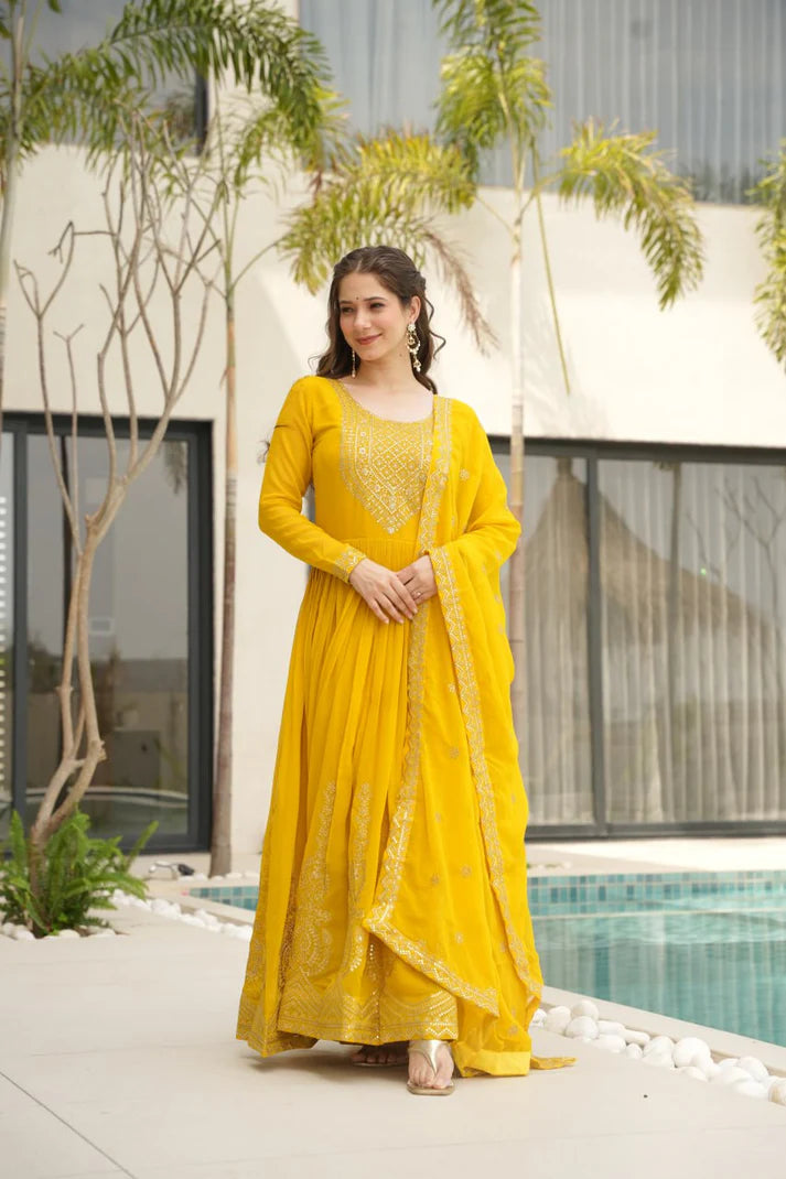 Dixz Fashion Faux Blooming with Embroidery Zari Sequins-work GownDixz F