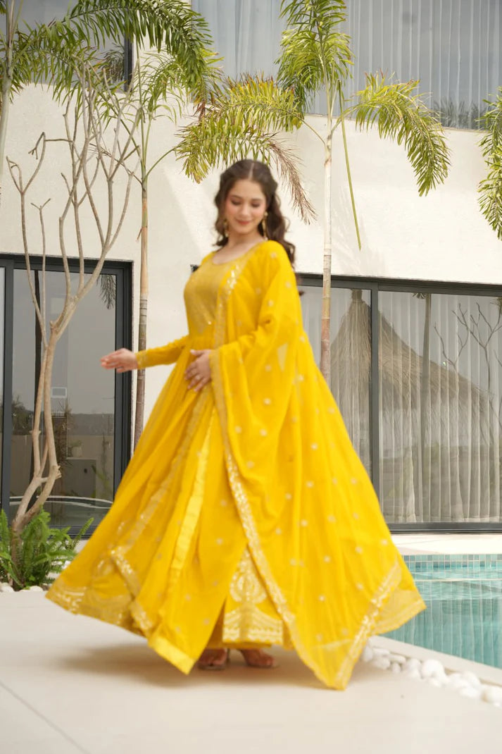Dixz Fashion Faux Blooming with Embroidery Zari Sequins-work GownDixz F