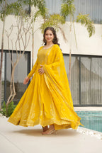 Dixz Fashion Faux Blooming with Embroidery Zari Sequins-work GownDixz F