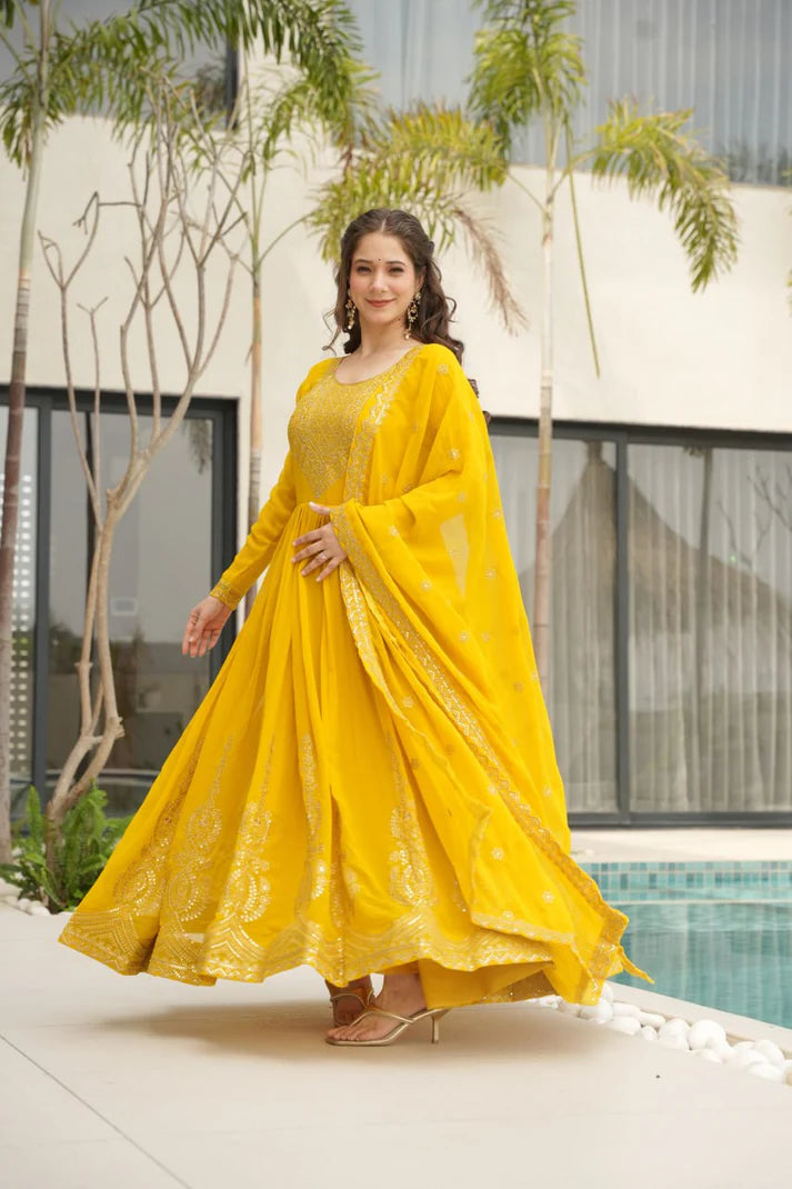 Dixz Fashion Faux Blooming with Embroidery Zari Sequins-work GownDixz F