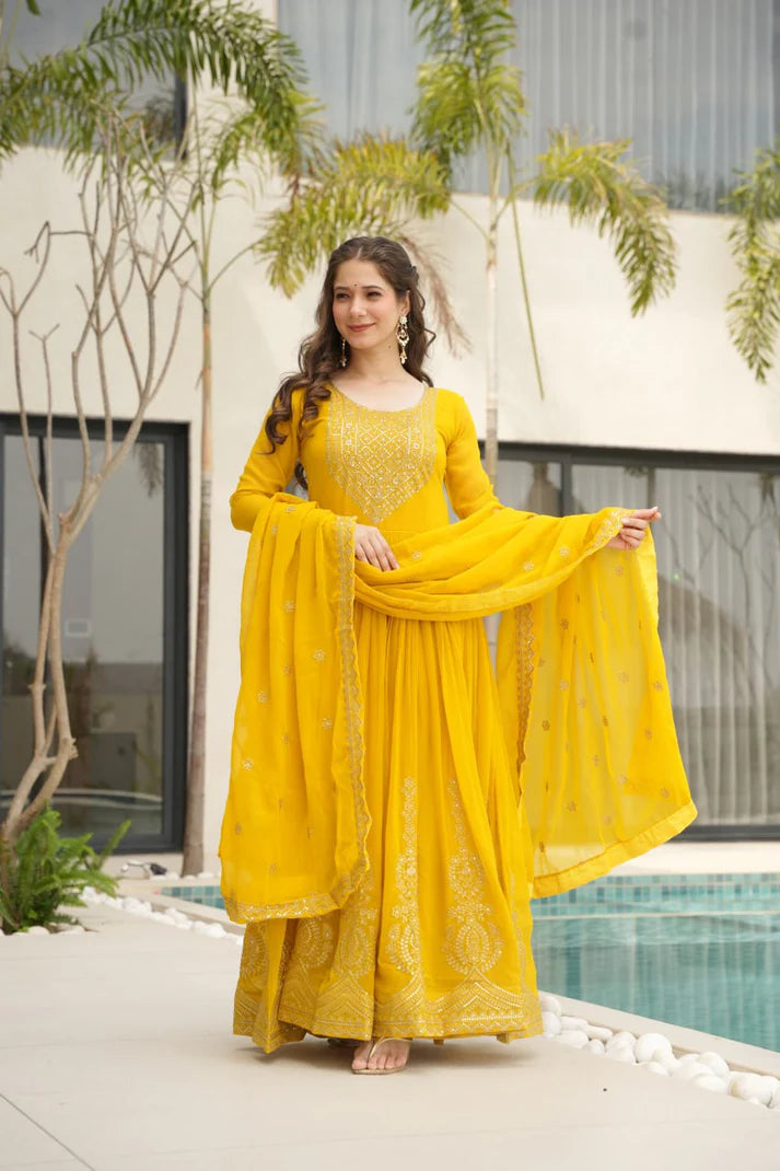 Dixz Fashion Faux Blooming with Embroidery Zari Sequins-work GownDixz F
