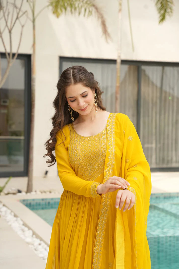 Dixz Fashion Faux Blooming with Embroidery Zari Sequins-work GownDixz F