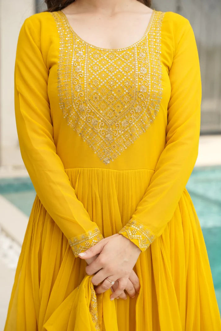 Dixz Fashion Faux Blooming with Embroidery Zari Sequins-work GownDixz F