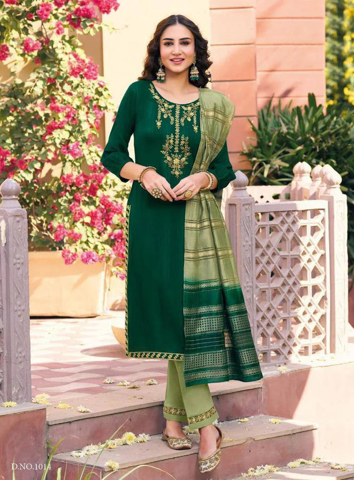 Elegant Viscose Rayon Dobby Jacquard Suit Set with Embroidery & Handwork