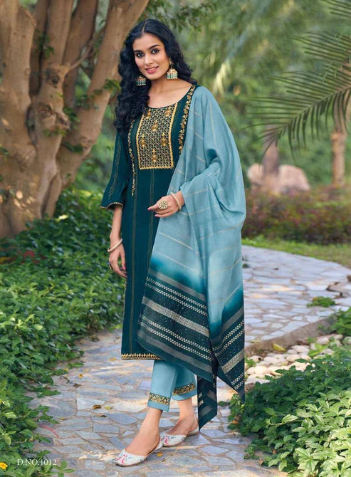 Elegant Viscose Rayon Dobby Jacquard Suit Set with Embroidery & Handwork