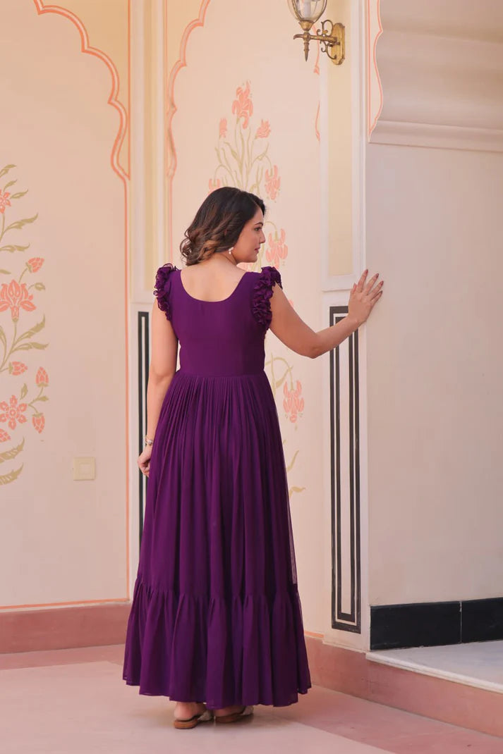 DIXZ FASHION FAUX BLOOMING WITH SEQUINS & EMBROIDERED WORK GOWN