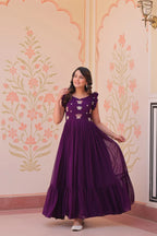 DIXZ FASHION FAUX BLOOMING WITH SEQUINS & EMBROIDERED WORK GOWN