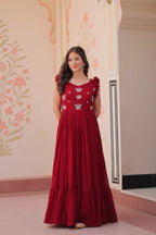 DIXZ FASHION FAUX BLOOMING WITH SEQUINS & EMBROIDERED WORK GOWN
