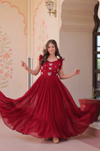 DIXZ FASHION FAUX BLOOMING WITH SEQUINS & EMBROIDERED WORK GOWN