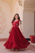 DIXZ FASHION FAUX BLOOMING WITH SEQUINS & EMBROIDERED WORK GOWN