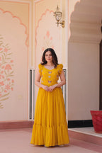 DIXZ FASHION FAUX BLOOMING WITH SEQUINS & EMBROIDERED WORK GOWN