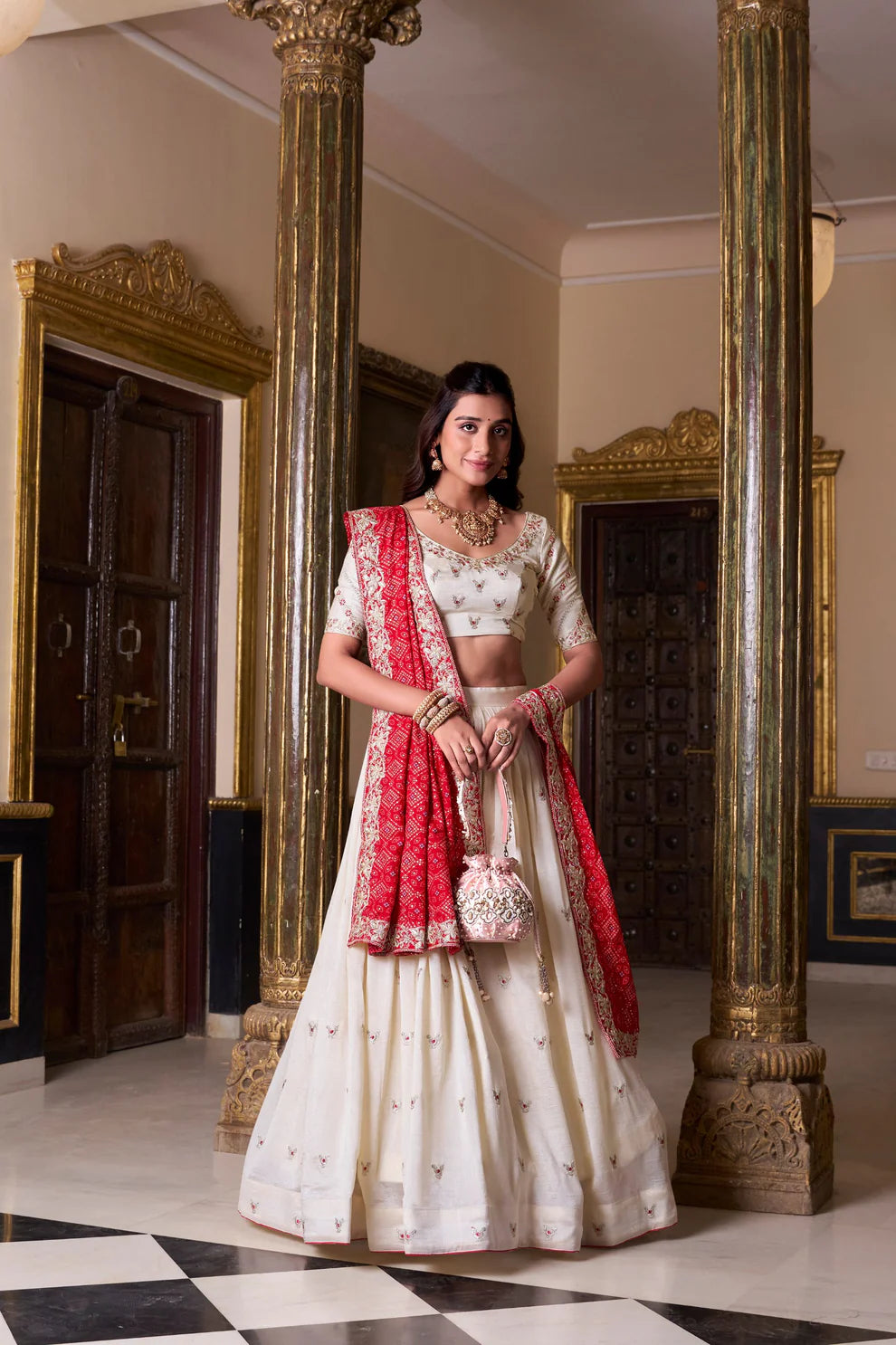 Dixz Fashion Tradition Meets Trend: Vichitra Silk Lehenga with Exquisite Sequins and Thread Embroidery Choli