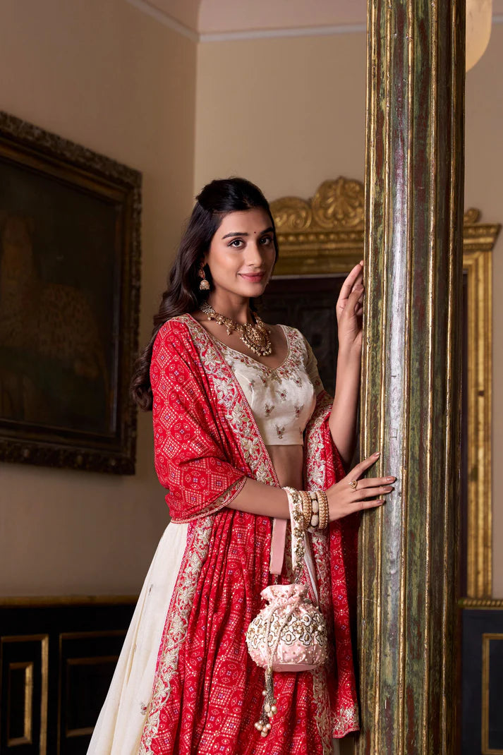 Dixz Fashion Tradition Meets Trend: Vichitra Silk Lehenga with Exquisite Sequins and Thread Embroidery Choli