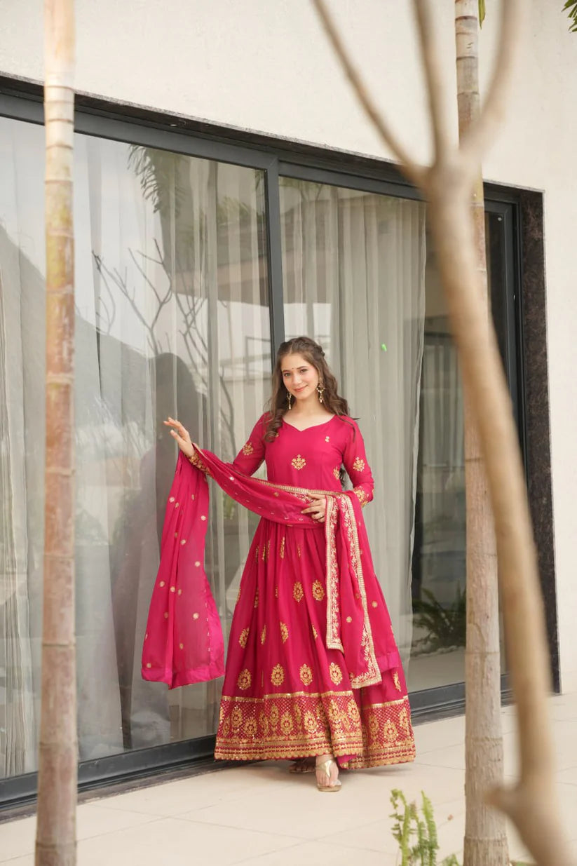 DIXZ FASHION GEORGETTE EMBROIDERY WORK GOWNGEORGETTE EMBROIDERY WORK GOWN