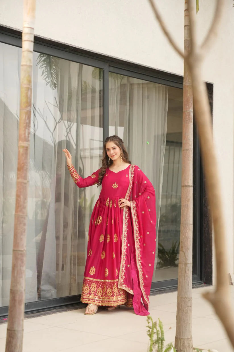DIXZ FASHION GEORGETTE EMBROIDERY WORK GOWNGEORGETTE EMBROIDERY WORK GOWN