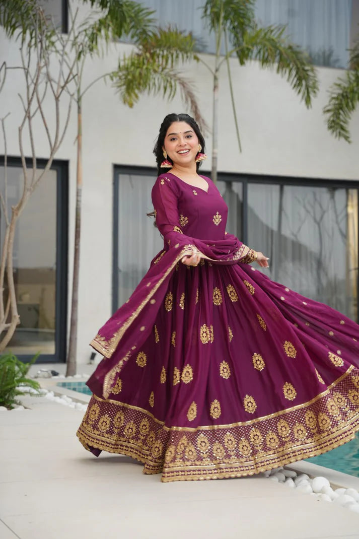 DIXZ FASHION GEORGETTE EMBROIDERY WORK GOWNGEORGETTE EMBROIDERY WORK GOWN