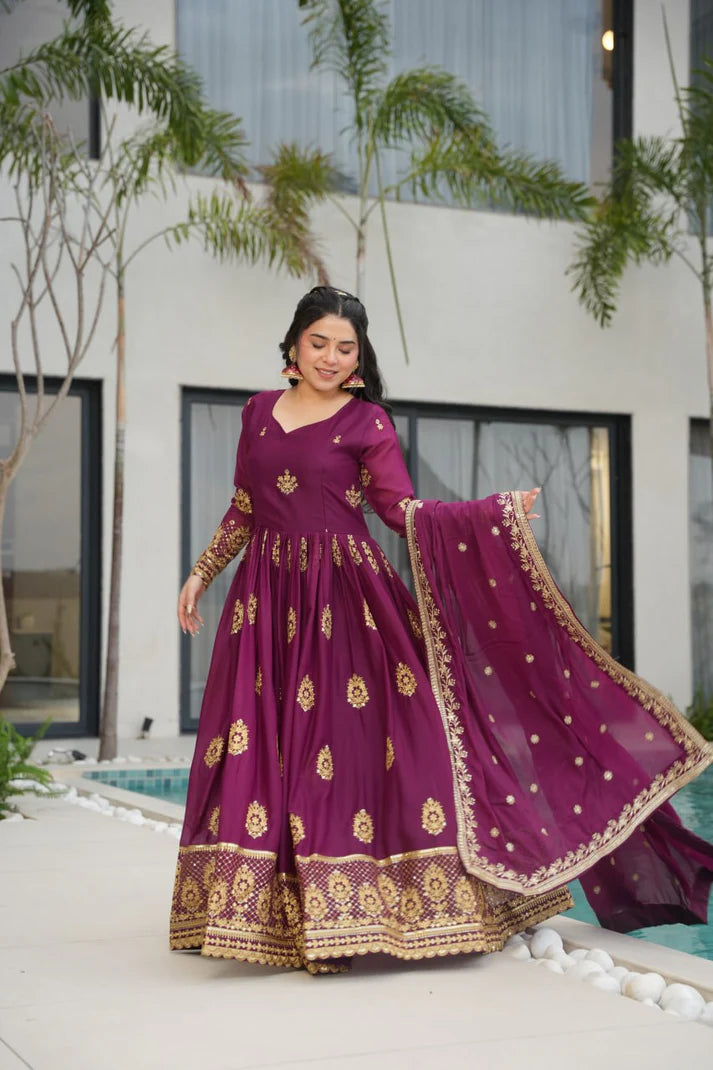 DIXZ FASHION GEORGETTE EMBROIDERY WORK GOWNGEORGETTE EMBROIDERY WORK GOWN